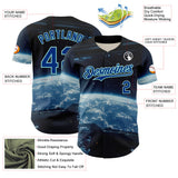 Custom Black Royal-Ice Blue 3D Pattern Design Outer Space Starships Authentic Baseball Jersey