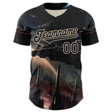 Custom Black City Cream 3D Pattern Design Outer Space Starships Authentic Baseball Jersey