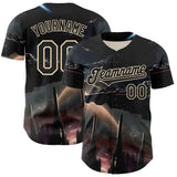 Custom Black City Cream 3D Pattern Design Outer Space Starships Authentic Baseball Jersey