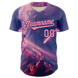 Custom Purple Medium Pink 3D Pattern Design Outer Space Authentic Baseball Jersey