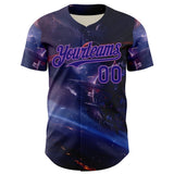 Custom Blue Dark Purple-Medium Purple 3D Pattern Design Outer Space Starships Authentic Baseball Jersey