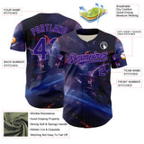 Custom Blue Dark Purple-Medium Purple 3D Pattern Design Outer Space Starships Authentic Baseball Jersey
