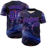 Custom Blue Dark Purple-Medium Purple 3D Pattern Design Outer Space Starships Authentic Baseball Jersey