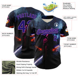 Custom Black Dark Purple-Medium Purple 3D Pattern Design Outer Space Light Swords Authentic Baseball Jersey