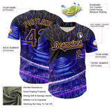 Custom Blue Dark Purple-Gold 3D Pattern Design Outer Space Time Travel Authentic Baseball Jersey