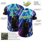 Custom Blue Sky Blue-Gold 3D Pattern Design Outer Space Light Swords Authentic Baseball Jersey