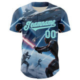 Custom Blue Ice Blue-Shadow Blue 3D Pattern Design Outer Space Light Swords Starships Authentic Baseball Jersey