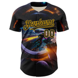 Custom Black Gold 3D Pattern Design Outer Space Light Swords Starships Authentic Baseball Jersey