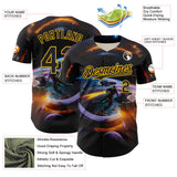 Custom Black Gold 3D Pattern Design Outer Space Light Swords Starships Authentic Baseball Jersey