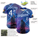 Custom Blue White-Thunder Blue 3D Pattern Design Outer Space Authentic Baseball Jersey