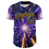 Custom Blue Black-Yellow 3D Pattern Design Outer Space Time Travel Authentic Baseball Jersey