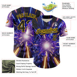 Custom Blue Black-Yellow 3D Pattern Design Outer Space Time Travel Authentic Baseball Jersey