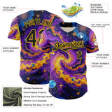Custom Purple Black-Yellow 3D Pattern Design Outer Space Galaxy Authentic Baseball Jersey