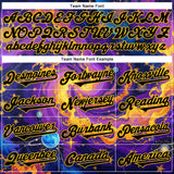 Custom Purple Black-Yellow 3D Pattern Design Outer Space Galaxy Authentic Baseball Jersey