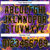 Custom Purple Black-Yellow 3D Pattern Design Outer Space Galaxy Authentic Baseball Jersey