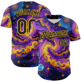 Custom Purple Black-Yellow 3D Pattern Design Outer Space Galaxy Authentic Baseball Jersey