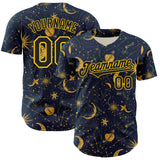 Custom Blue Black-Yellow 3D Pattern Design Outer Space Galaxy Solar Authentic Baseball Jersey