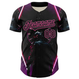 Custom Blue Black-Pink 3D Pattern Design Outer Space Light Swords Authentic Baseball Jersey