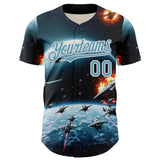 Custom Blue Shadow Blue-White 3D Pattern Design Outer Space Starships Authentic Baseball Jersey