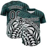 Custom Teal Black-White 3D Polynesian Style Islander Authentic Baseball Jersey