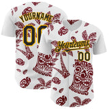 Custom White Black Crimson-Gold 3D Polynesian Style Tiki Culture Islander Authentic Baseball Jersey