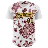 Custom White Black Crimson-Gold 3D Polynesian Style Palm Trees Islander Authentic Baseball Jersey