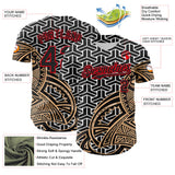 Custom White Black Old Gold-Fire Red 3D Polynesian Style Islander Authentic Baseball Jersey