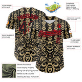Custom Black Vegas Gold-Fire Red 3D Polynesian Style Islander Authentic Baseball Jersey