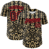 Custom Black Vegas Gold-Fire Red 3D Polynesian Style Islander Authentic Baseball Jersey