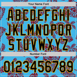 Custom Sky Blue Black Crimson-Gold 3D Polynesian Style Tiki Culture Islander Authentic Baseball Jersey