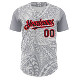 Custom Gray Black White-Fire Red 3D Polynesian Style Palm Leaves Islander Authentic Baseball Jersey