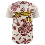 Custom Cream Black Crimson-Gold 3D Polynesian Style Palm Trees Islander Authentic Baseball Jersey