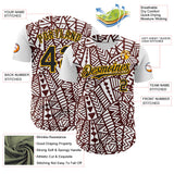 Custom White Black Brown-Gold 3D Polynesian Style Islander Authentic Baseball Jersey