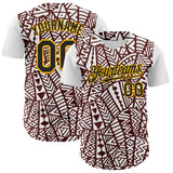 Custom White Black Brown-Gold 3D Polynesian Style Islander Authentic Baseball Jersey