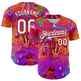 Custom Red White 3D Pattern Design Trippy Psychedelic Magic Mushrooms Authentic Baseball Jersey