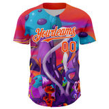 Custom Red Orange Purple-White 3D Pattern Design Trippy Psychedelic Magic Mushrooms Authentic Baseball Jersey