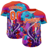 Custom Red Orange Purple-White 3D Pattern Design Trippy Psychedelic Magic Mushrooms Authentic Baseball Jersey