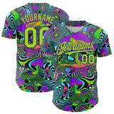 Custom Purple Neon Green 3D Pattern Design Trippy Groovy Magic Mushrooms Authentic Baseball Jersey