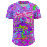 Custom Purple Deep Pink-White 3D Pattern Design Trippy Psychedelic Magic Mushrooms Authentic Baseball Jersey