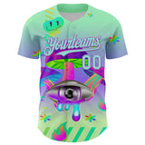 Custom Green Ice Blue-Medium Purple 3D Pattern Design Trippy Magic Mushrooms Acid Authentic Baseball Jersey