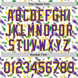 Custom White Purple-Yellow 3D Pattern Design Mardi Gras Shrove Tuesday Authentic Baseball Jersey