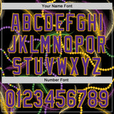 Custom Black Purple-Gold 3D Pattern Design Mardi Gras Shrove Tuesday Authentic Baseball Jersey