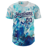 Custom White Navy 3D Pattern Design Burner Costumes Watercolor Paint Authentic Baseball Jersey