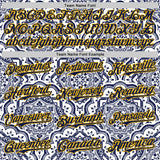 Custom Navy Gold 3D Pattern Design Burner Costumes Damask Authentic Baseball Jersey