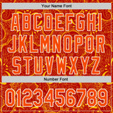 Custom Red Orange Gold-White 3D Pattern Design Burner Costumes Paisley Authentic Baseball Jersey