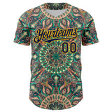 Custom Green Navy-Gold 3D Pattern Design Burner Costumes Psychedelic Authentic Baseball Jersey