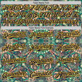 Custom Green Navy-Gold 3D Pattern Design Burner Costumes Psychedelic Authentic Baseball Jersey