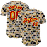 Custom Cream Red-Gold 3D Pattern Design Burner Costumes Leopard Mosaic Authentic Baseball Jersey