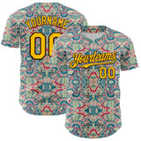 Custom Green Yellow-Brown 3D Pattern Design Burner Costumes Exotic Authentic Baseball Jersey