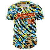Custom White Red-Gold 3D Pattern Design Rave Party Animal Tiger And Leopard Print Authentic Baseball Jersey